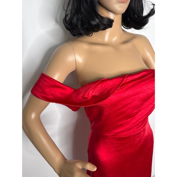 NWT Vesper London Red Off-Shoulder Drape Neck Bodycon Midi Dress Size XS - Picture 12 of 16